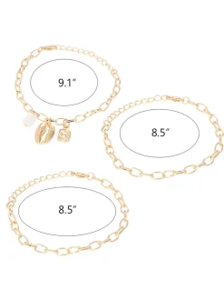 Three Piece Minimalist Shell Pearl Chain Bracelets