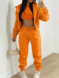 Three Pieces Vest and Hoodie and Pants Set