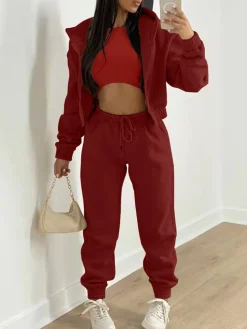 Three Pieces Vest and Hoodie and Pants Set