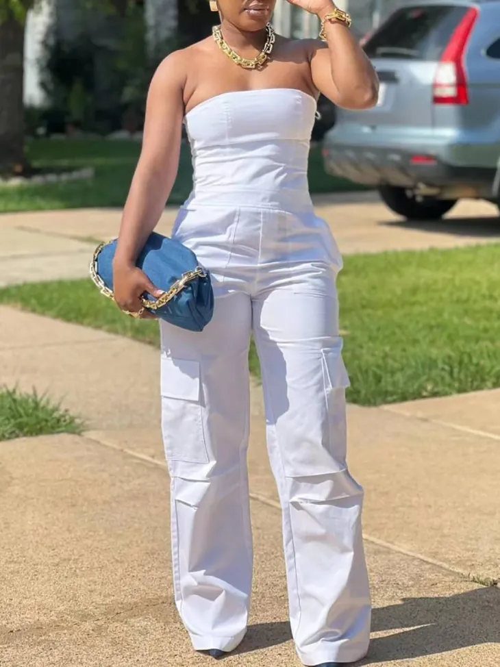 Tube Top Cargo Jumpsuit
