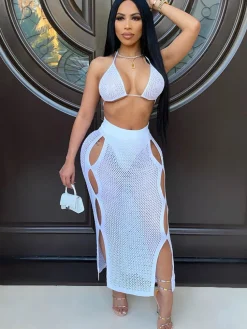 Two Piece Backless Bra u0026 Maxi Skirts Swimsuit