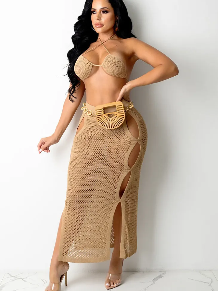 Two Piece Backless Bra u0026 Maxi Skirts Swimsuit