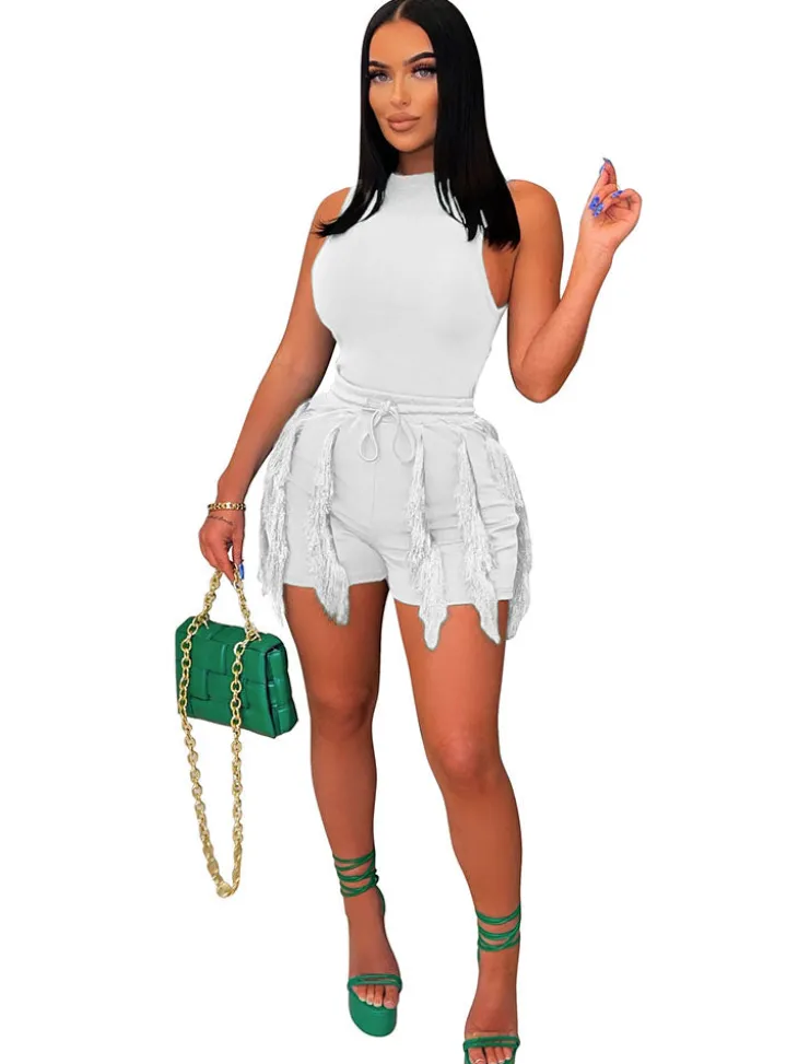 Two Piece Bodysuit Tassels Short Pants