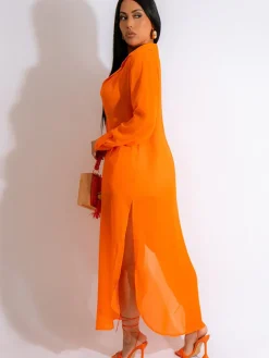 Two Piece Chiffon Long Sleeve Top Shorts