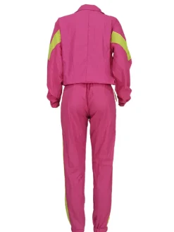 Two Piece Color Block Zip Up Top Long Pants