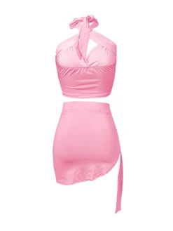 Two Piece Crisscross Crop Top Mini Skirts
