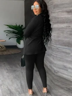 Two Piece Drawstring Blazer Bodycon Long Pants