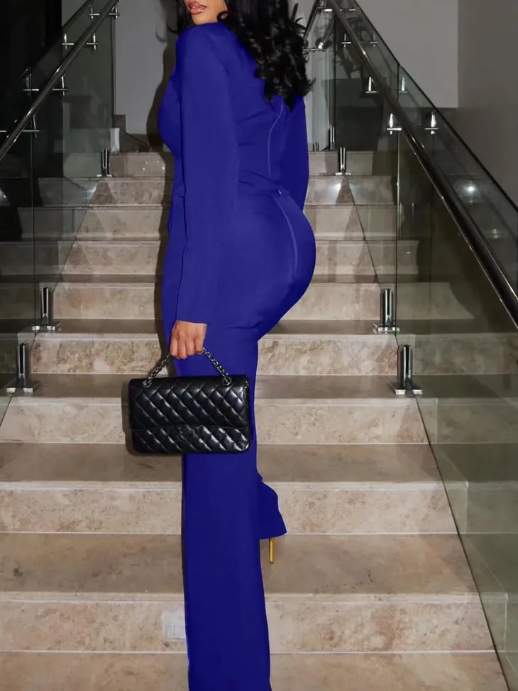 Two Piece Flare Long Sleeve Top Pants Suit