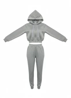 Two Piece Fleece Lined Hoodie Sweatshirt Pants Set