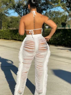 Two Piece Halter Tassel Top Bodycon Pants
