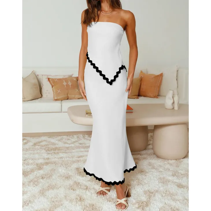 Two Piece Irregular Tube Top Maxi Skirt