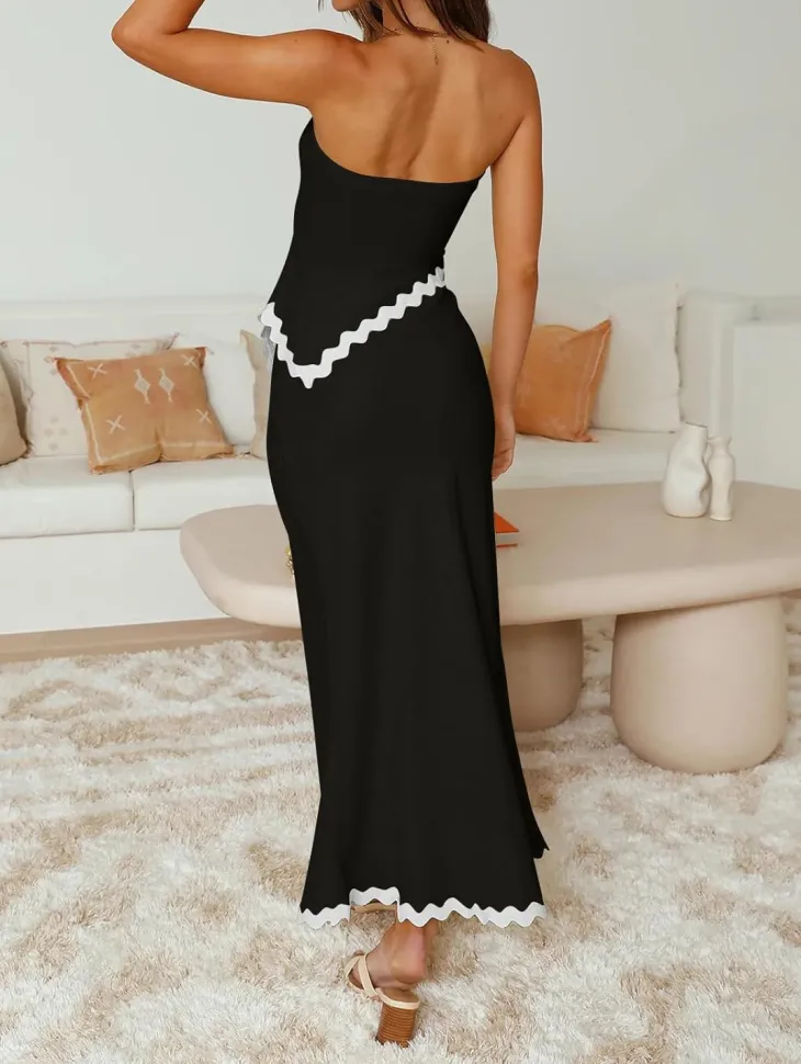 Two Piece Irregular Tube Top Maxi Skirt