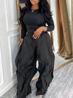 Two Piece Layered Ruched Pants Set