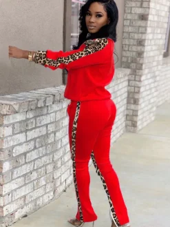 Two Piece Leopard Print Patchwork Pant Suit