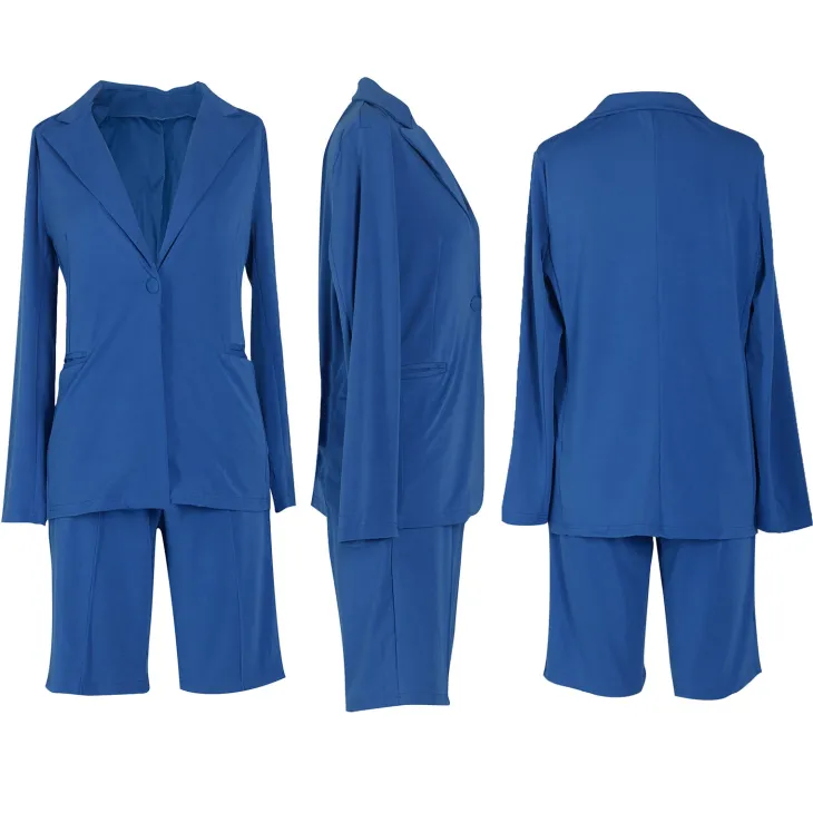 Two Piece Long Sleeve Blazer Shorts Pant Set