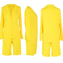 Two Piece Long Sleeve Blazer Shorts Pant Set