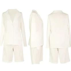 Two Piece Long Sleeve Blazer Shorts Pant Set
