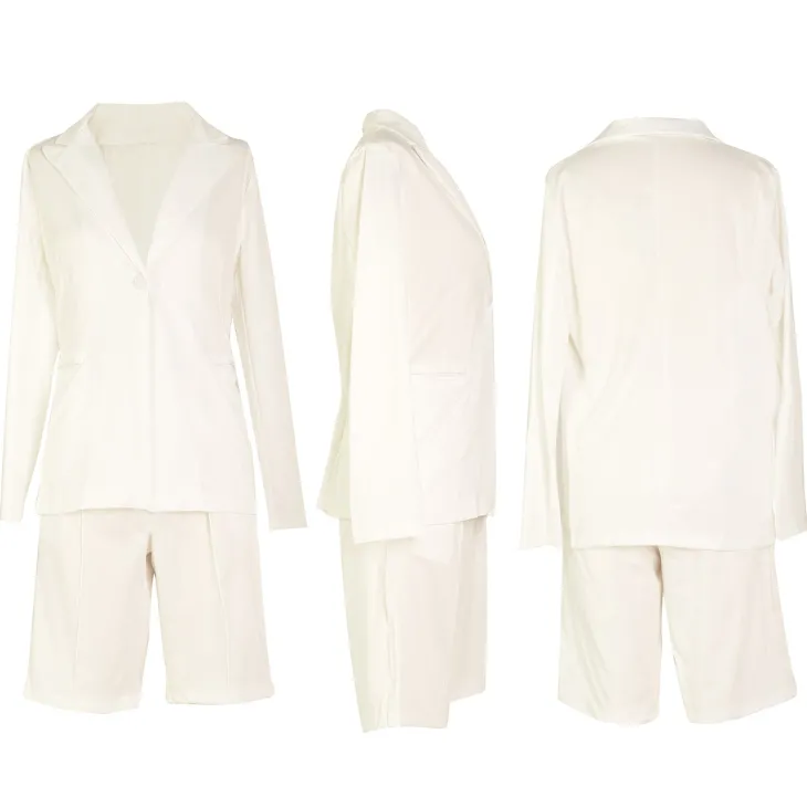Two Piece Long Sleeve Blazer Shorts Pant Set