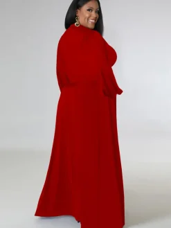 Two Piece Long Sleeve Crop Top Maxi Skirts
