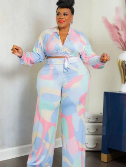 Two Piece Long Sleeve Houndstooth Top Pants