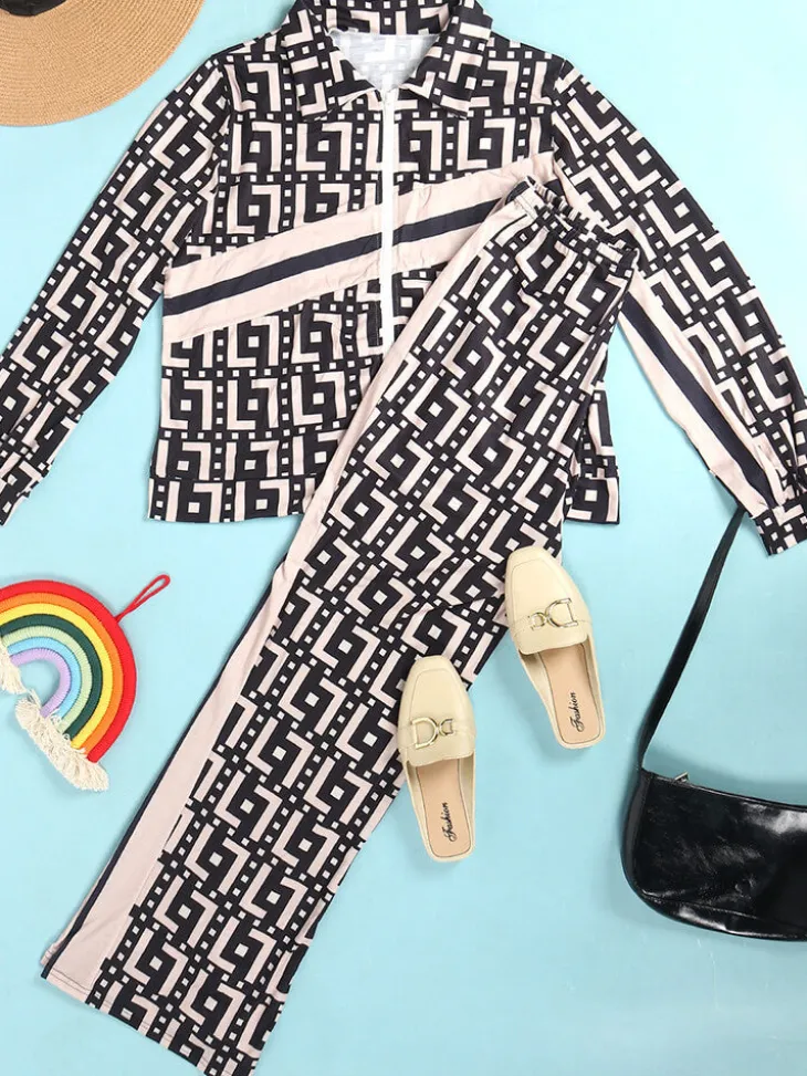 Two Piece Long Sleeve Printed Jacket Pants