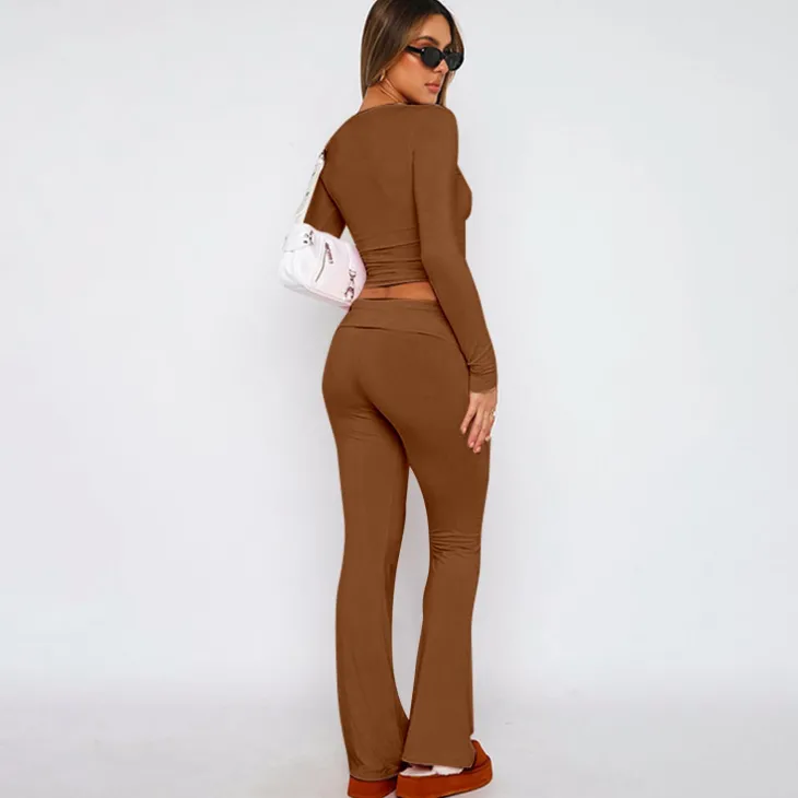 Two Piece Long Sleeve Tops Flare Leggings