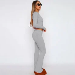 Two Piece Long Sleeve Tops Flare Leggings