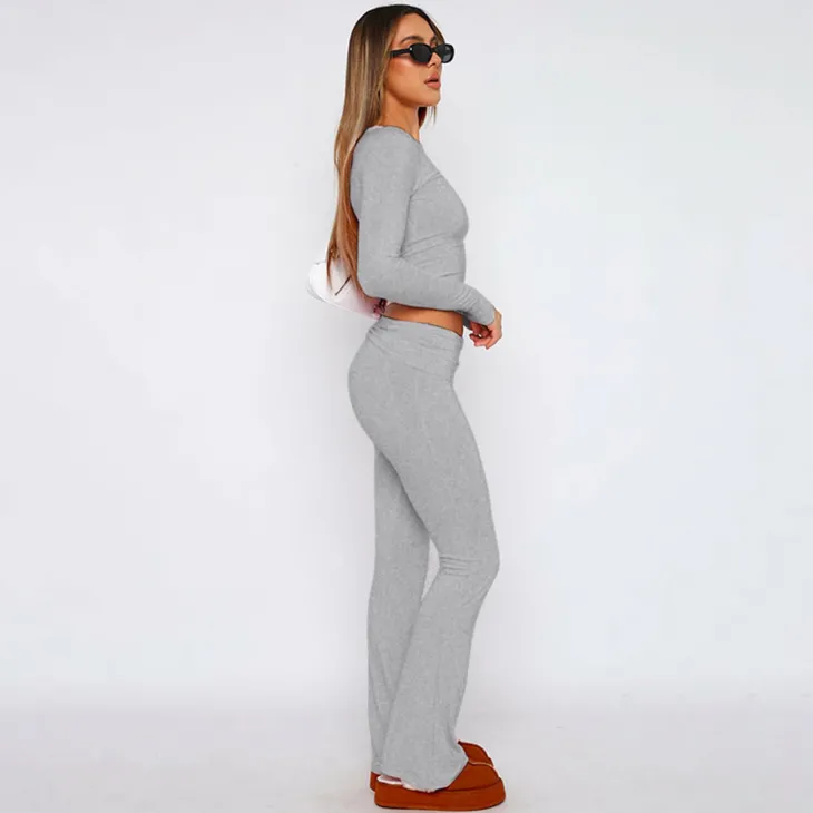 Two Piece Long Sleeve Tops Flare Leggings