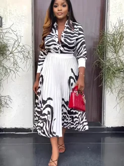 Two Piece Long Sleeve Zebra Print Skirt Suit