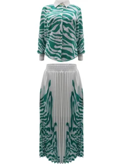 Two Piece Long Sleeve Zebra Print Skirt Suit