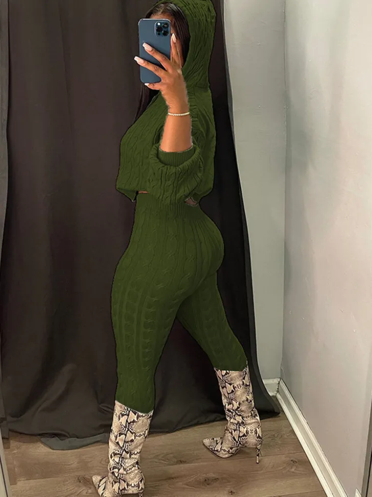 Two Piece Long Sleeves Sweater Pant Suit