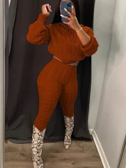 Two Piece Long Sleeves Sweater Pant Suit