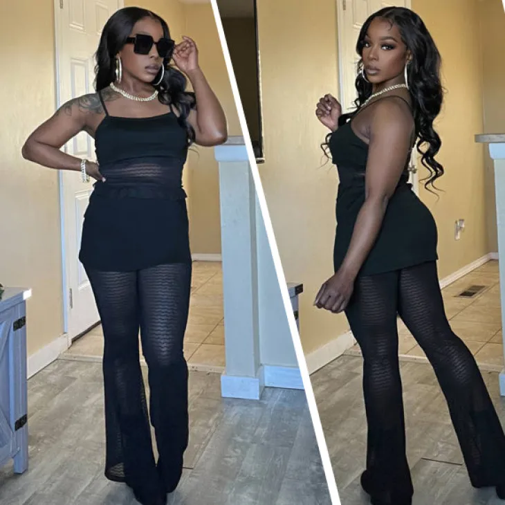 Two Piece Mesh Lace Tube Top Pants Sets