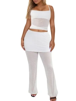 Two Piece Mesh Lace Tube Top Pants Sets
