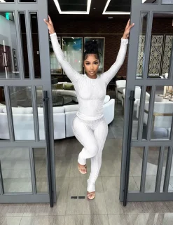 Two Piece Mesh Long Sleeve Crop Top Pants