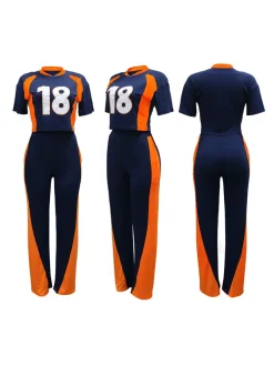 Two Piece Number Print Pants Sets Tracksuit