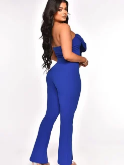 Two Piece Off Shoulder Crop Top Split Pants