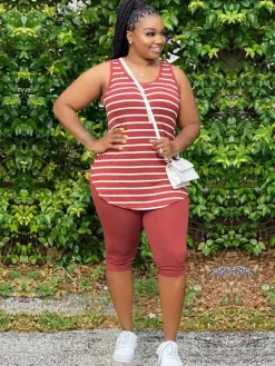 Two Piece Plus Size Sleeveless Top shorts Set