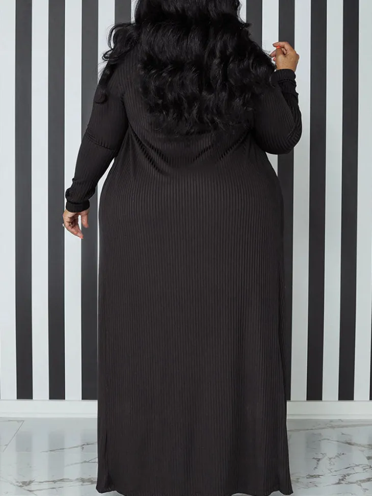 Two Piece Plus Size Solid Color Tube Dress Cardigan Set