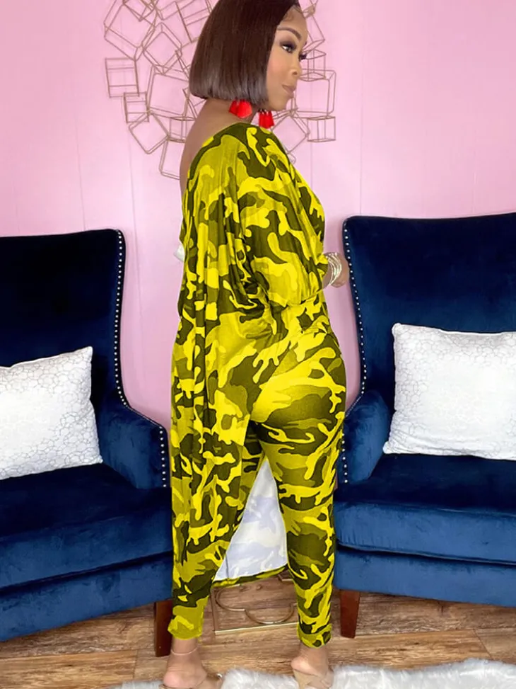Two Piece Printed Irregular Top Skinny Long Pants