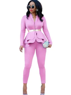 Two Piece Ruffle Blazer Bodycon Long Pants