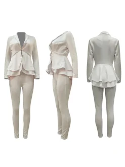 Two Piece Ruffle Blazer Bodycon Long Pants