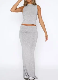 Two Piece Sleeveless Bodycon Top Ruched Skirt