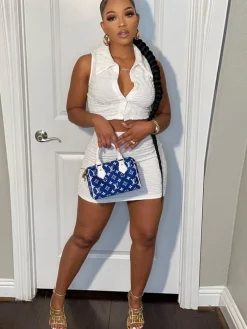 Two Piece Sleeveless Crop Top Miniskirts