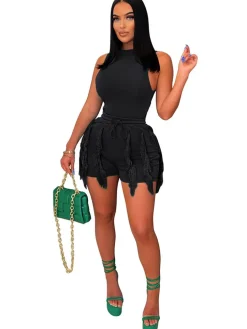 Two Piece Tank Top Tassels Short Pants