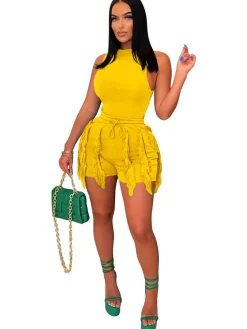 Two Piece Tank Top Tassels Short Pants
