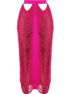 Two Piece Tassel Top Hollow Out Maxi Skrits