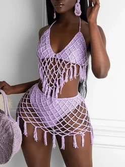 Two Piece Tassels Cover Up Swimsuit