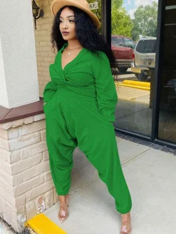Two Piece V Neck Knot Crop Top Pants