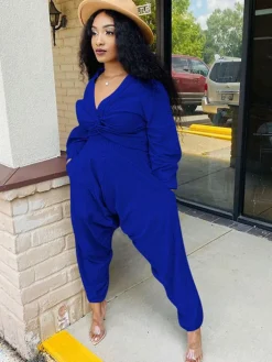 Two Piece V Neck Knot Crop Top Pants